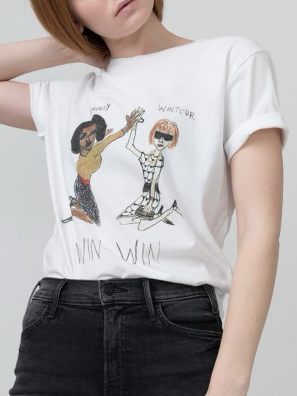 Unfortunate portrait White Graphic Tee with win win illustration